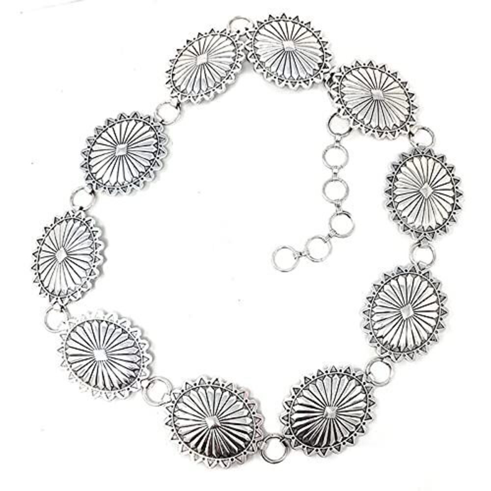 8667 Western Concho Fashion Chain Belt Flower Adjustable Size - Picture 3 of 3